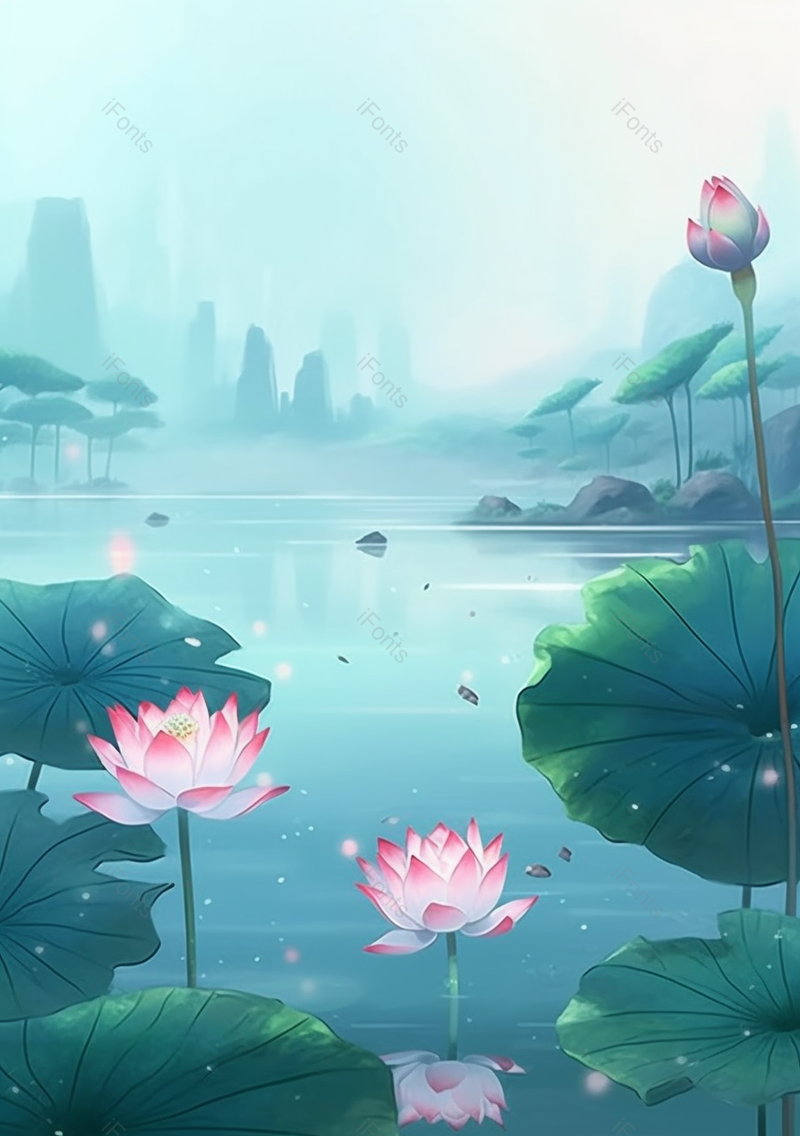 山水画荷花植物背景,插画/手绘图,插画/手绘图库,插画/手绘图下载,插画/手绘